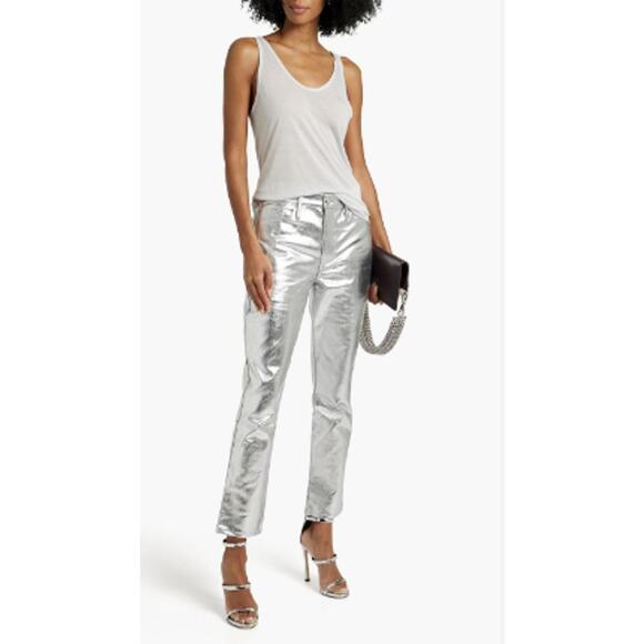 Frame Jeans Womens Size 25 Metallic Le Sylvie Silver Rock Festival Punk Fun NWT - Picture 1 of 9